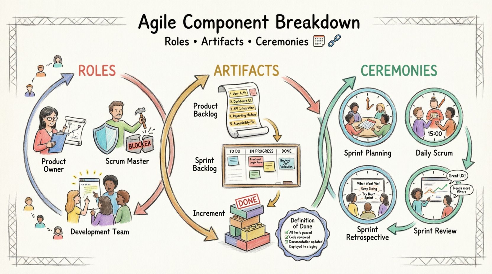 Phân tích các thành phần Agile: Hiểu rõ vai trò, sản phẩm đầu ra và các nghi thức