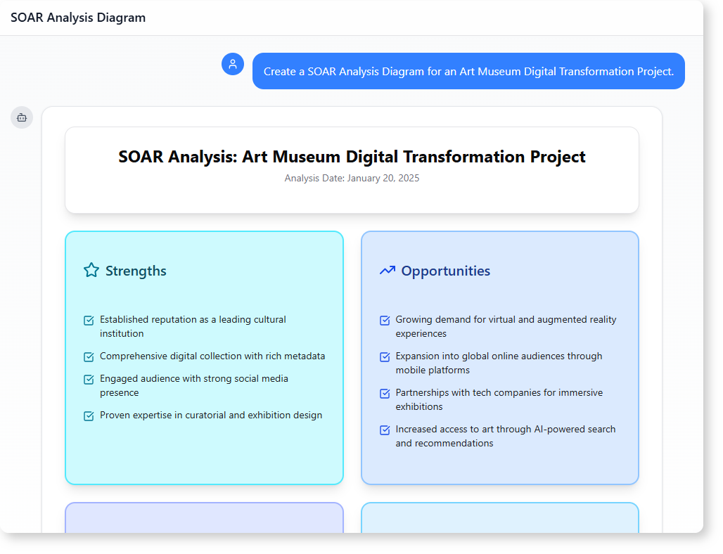 How to Create a SOAR Analysis Diagram for an Art Museum Using AI-Powered Modeling Software